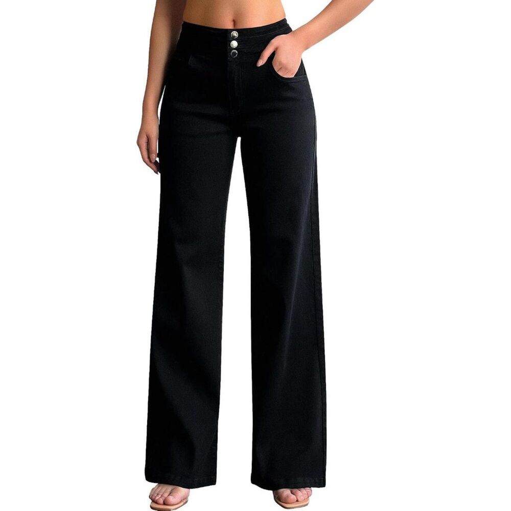 Brand New - Roswear Black High Waisted Wide Leg Jeans